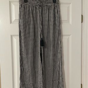 Black and white windowpane plaid wide leg pants